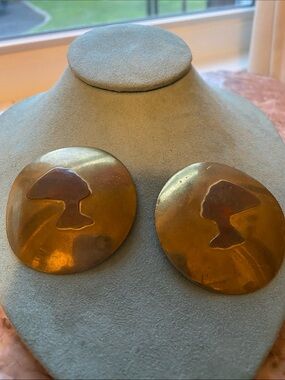 Vintage Modernist Artisan Brass Statement Earrings Large Handmade